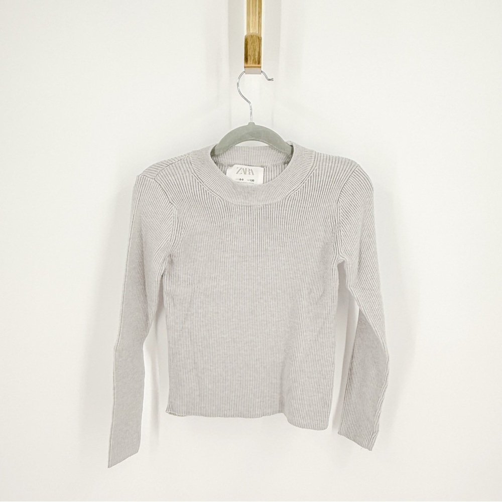 Zara Light Gray Ribbed Knit Top